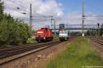 br-293-298/272691/298-312-0-der-db-schenker-rail 298 312-0 der DB Schenker Rail Deutschland AG und die 627 (345 268-7) der ITB Industrietransportgesellschaft mbH trafen sich in Brandenburg. 04.06.2013