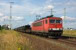 baureihe-155/289134/155-267-8-db-schenker-rail-deutschland 155 267-8 DB Schenker Rail Deutschland AG mit einem Militrzug in Satzkorn und fuhr in Richtung Golm weiter. 23.08.2013