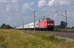BR 145/285060/145-045-1-db-schenker-rail-deutschland 145 045-1 DB Schenker Rail Deutschland AG mit einem Containerzug in Vietznitz und fuhr in Richtung Nauen weiter. 05.08.2013