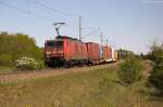 BR 189/339024/189-011-0-db-schenker-rail-deutschland 189 011-0 DB Schenker Rail Deutschland AG mit einem Metrans-Containerzug in Stendal und fuhr in Richtung Salzwedel weiter. 03.05.2014